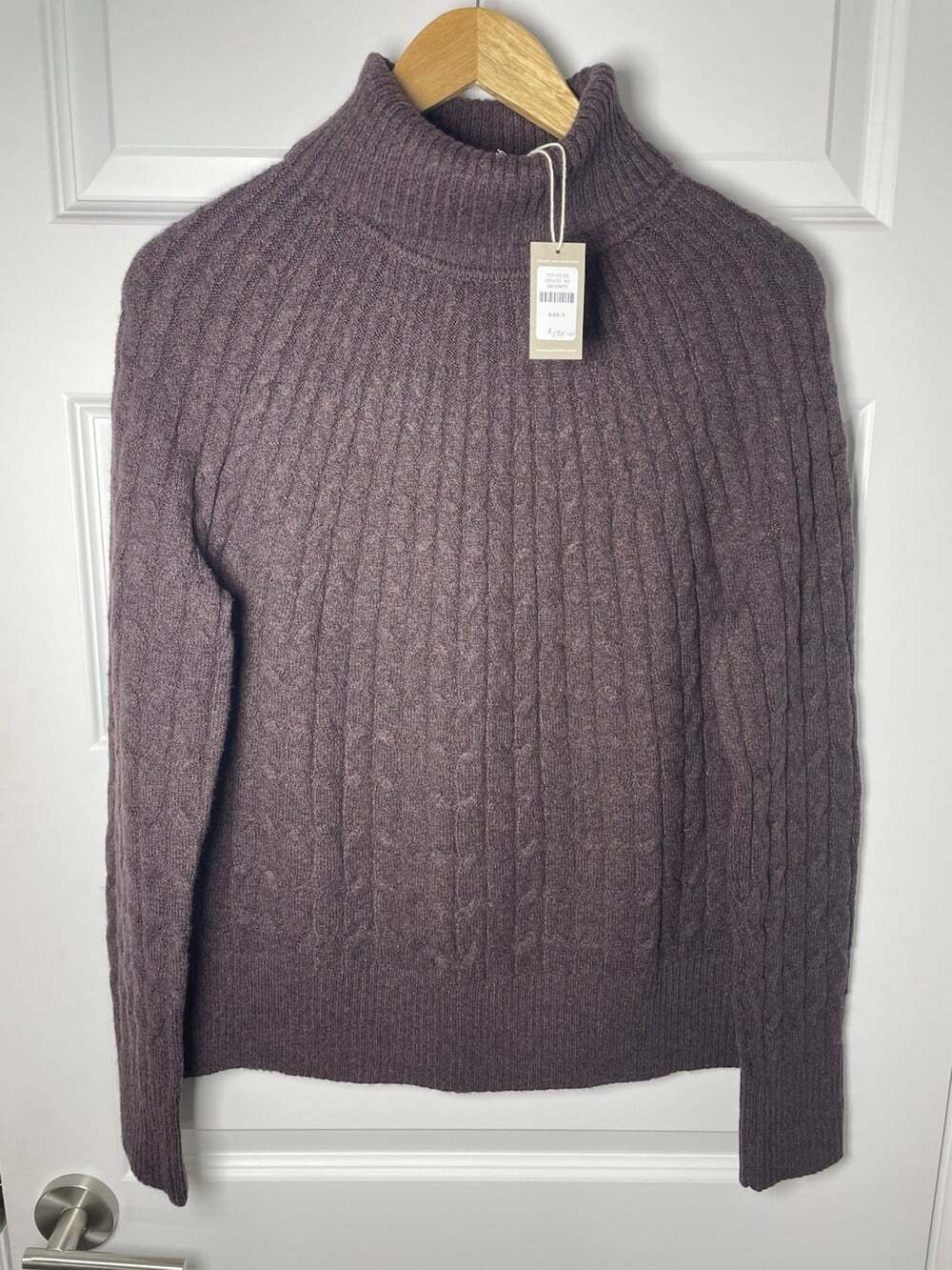 New Haven Well Within Organic Cotton Blend Cable Knit Sweater Purple Turtle Neck